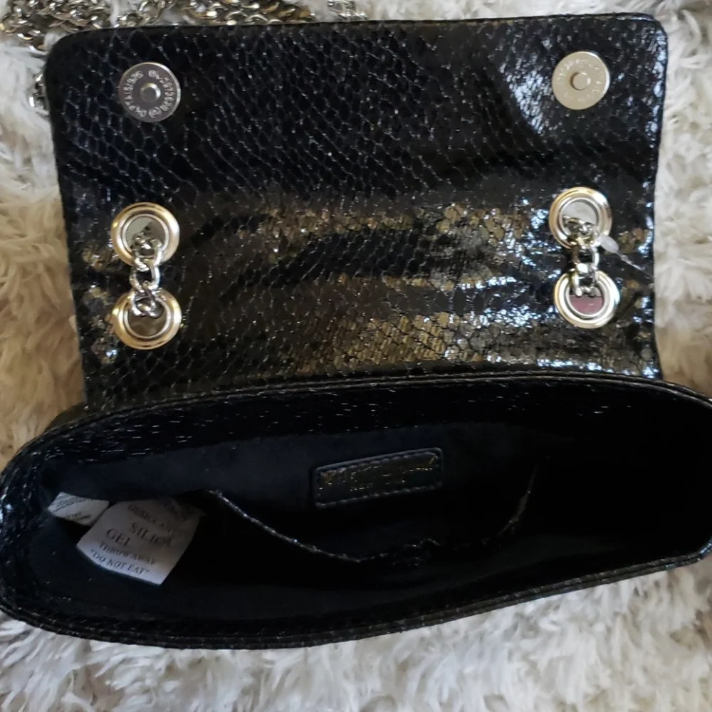 Betsey Johnson Slither & Shine Snake Embossed Crossbody Black Bag Rare NWT
